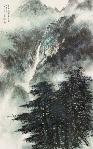 黎雄才 幽山鳥鳴圖 30x48厘米 中國畫 復制微噴畫心 山水畫