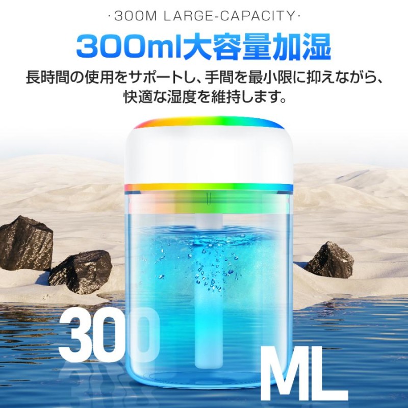 加湿器 小型 超音波式 卓上加湿器 充電式 300ml コードレス 1200mAh おしゃれ マイナスイオン 除菌 静音 次亜塩素酸水対応 アロマ対応  空焚き防止 プレゼント | LINEショッピング