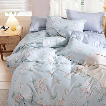 J-bedtime 床寢時光 萊賽爾天柔絲加大雙人被套床包  雙人被套 + 加大床包 + 枕頭套套裝  加大床包180 x 186cm + 雙人被套180 x 210cm + 枕套45 x 75cm  芬芳花語 淡藍色