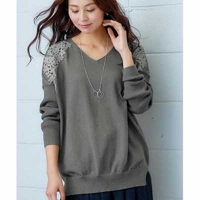 肩レース使いニットチュニック 通販 Lineポイント最大get Lineショッピング