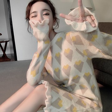 小個子韓版chic法式初戀仙女復古木耳邊長袖內搭針織魚尾連衣裙冬