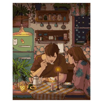 ArtLife 藝術生活 DIY 數字油畫 含框 DT157 50 x 40cm  1組  甜蜜生活 咖啡色