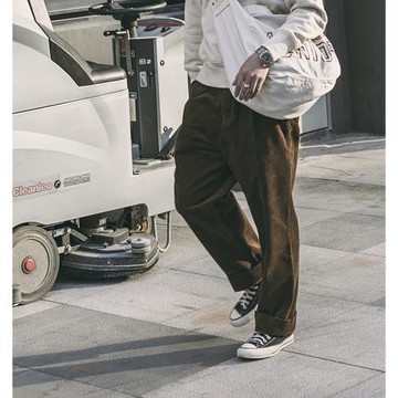 NON STOCK秋冬 日系復古戶外加厚保暖燈芯絨復古寬松兩褶工裝褲男