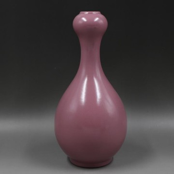 大清雍正年制胭脂紅釉蒜頭瓶仿古老貨瓷器家居擺件古董古玩收藏1入