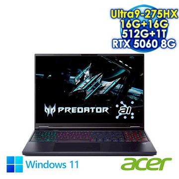 ACER Predator Helios Neo 16 PHN16-73-900P 黑 16吋電競筆電 (WQXGA IPS 180Hz/Intel Ultra9 275HX/