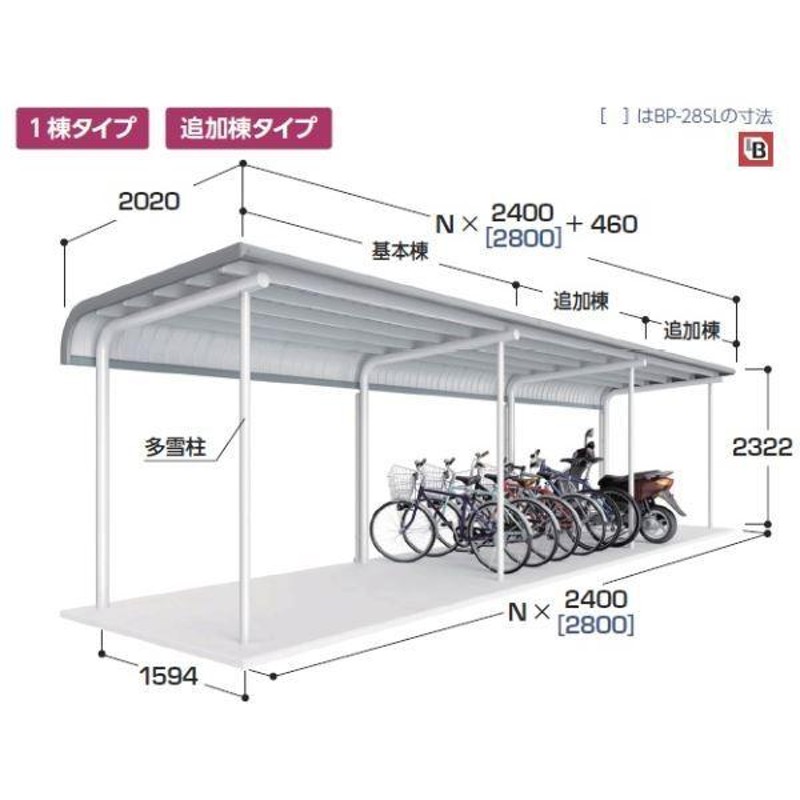 セール特価 サイクルポート <br>タクボ 物置 TAKUBO 田窪工業所 <br>SP2LBH型シリーズ <br>8台用 ZAN仕様 基本棟  <br>埋込み仕様 <br>柱間2000屋根奥行き4157高さ2940 <br>SP20LBHU-K 自転車 屋根 駐輪 diy バイク置き場  集合住宅 雨よけ