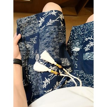 短褲男士夏季薄款寬松冰絲五分褲潮流新中式國風扎染棉麻休閑褲子