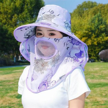 桃園出貨✨帽子女夏薄款戶外遮陽帽口面罩防紫外線幹活太陽帽遮臉採茶防曬帽