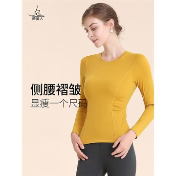 梵美人瑜伽T恤女帶胸墊長袖秋季新款收腰顯瘦運動健身瑜伽服套裝