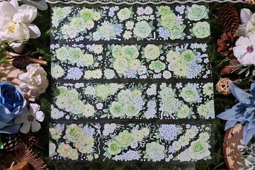 OKMT新七天小清新綠色玫瑰流麻咕卡貼紙PET手帳手賬膠帶 翠影幽香