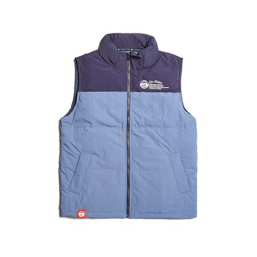 江戶勝 日系 男裝 拼接羽絨背心(丈青色) #背心
