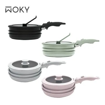 【WOKY 沃廚】TICERA®系列塔塔鍋-可疊不沾鍋 (3鍋7件組)