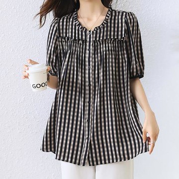 麗質達人 - 3362黑色格紋上衣-LY