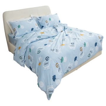 eyah 宜雅 嚴選舒柔床包 + 枕套 清境羊咩咩 水洗綿工藝  藍色  單人