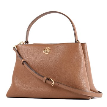 TORY BURCH BRITTEN 鵝卵石紋雙層置物手提斜背二用包-焦糖色大