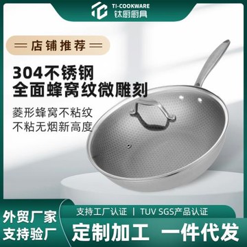 不粘鍋炒鍋蜂窩不銹鋼不粘炒菜鍋電磁爐適用燃氣灶通用干鍋平底