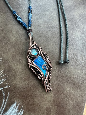 WW313 全手工編織 繞銅線復古做舊 wire wrap 拉長石 月亮石吊咀