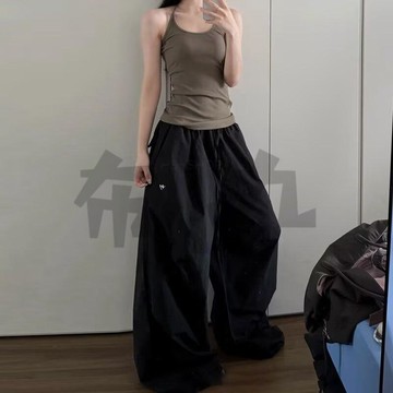 【佈小九】🍀有貨🍀 【原版高密複合】春夏工裝風抽繩工裝褲女寬鬆闊腿褲顯瘦休閒長褲 褲子