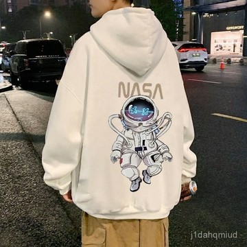 M-8XL 大呎碼帽T 男士時尚美式街頭風嘻哈宇航員印花深綠色連帽衫男女情侶中性休閒寬鬆長袖連帽衛衣
