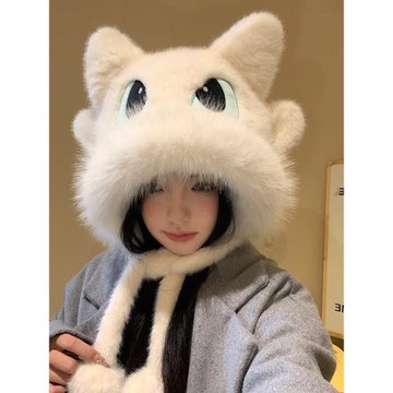 環球影城可愛無牙仔毛絨帽子女2024年冬季情侶款保暖顯臉小雷鋒帽