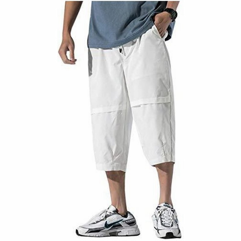 サルエルパンツ 黒 ブラック メンズ ハーフパンツ ショートパンツ 七分丈 21特集