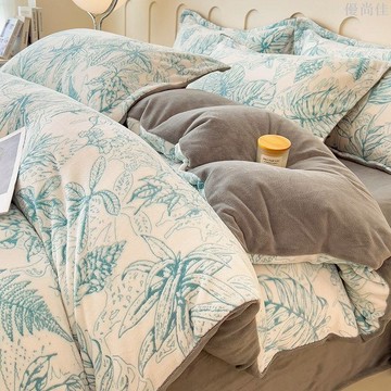 冬季加厚牛奶絨四件套珊瑚絨加絨雕花絨被套罩床單三件套2024新款