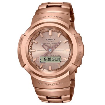 CASIO 卡西歐G-SHOCK AWM-500GD-4A 全金屬指針數位雙顯示太陽能腕錶/玫瑰金44.5mm｜樂天領券現折★全館特惠中★指定刷卡回饋10%