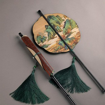 古畫竹絲腰扇可卷收納外帶便攜古風中式納涼遮陽漢服搭配裝飾道具