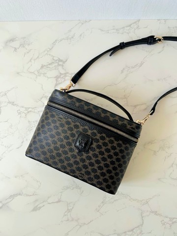 稀有款中古二手Celine黑色老花盒子側背包 斜背包 皮革包 單肩包