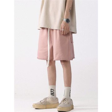衛褲短褲男夏季美式復古潮牌粉色五5分中褲寬松休閑跑步運動褲子