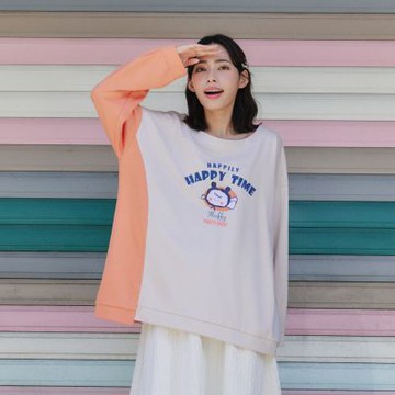【Dailo】棉花糖HAPPY TIME圓領不對稱上衣 杏 灰