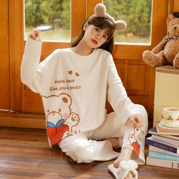 長袖睡衣女春秋純棉2022年新款可愛卡通學生夏季家居服套裝可外穿