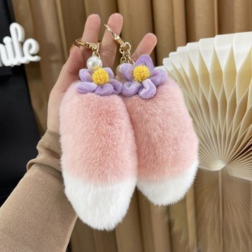 真獺兔毛粉色小尾巴汽車鑰匙扣掛件可愛毛絨尾巴包包掛飾生日禮物