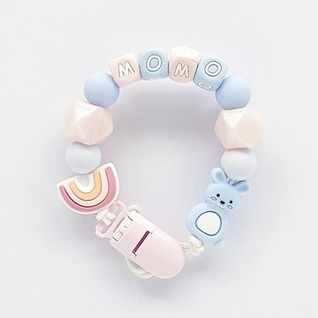 MOMO 彩虹 兔子 客製化奶嘴鏈