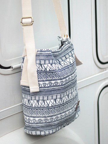 sobag夏季天藍色波西米亞印花帆布包文藝斜挎包斜背包單肩女包