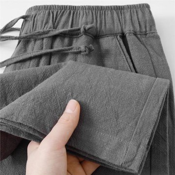 亞麻棉麻直筒休閑褲男2025新款春夏薄款深灰色寬松垂感運動褲子女