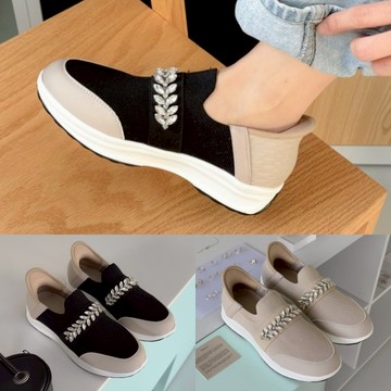 白鳥麗子 [現貨快出] 懶人鞋 優雅網布一字水鑽樂福厚底包鞋