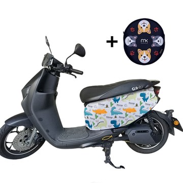 meekee 宏佳騰 Ai-1 專用防刮車套 (含柴犬坐墊收納袋套組)-白恐龍+粉紅貓咪