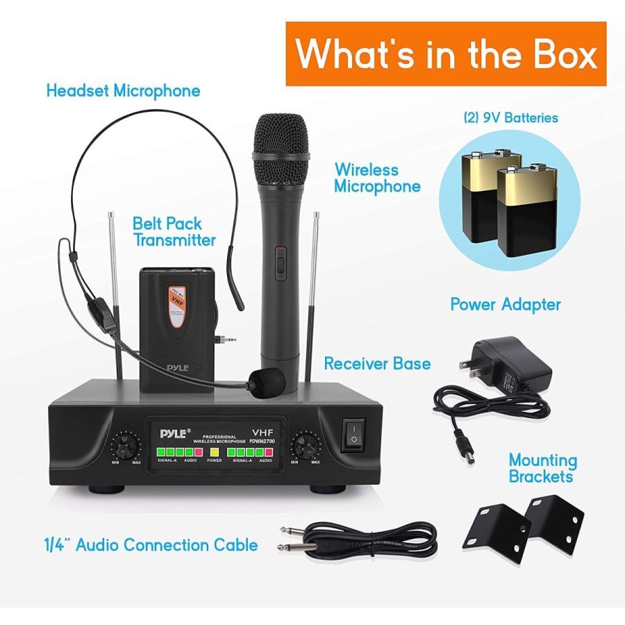 pyle 2-Channel VHF Wireless Microphone System-Battery Operated, One Ha