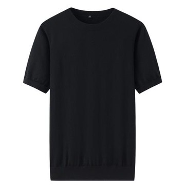 鄂爾多斯市產精紡薄款純羊絨短袖男半袖圓領簡單款素面毛衣E2073