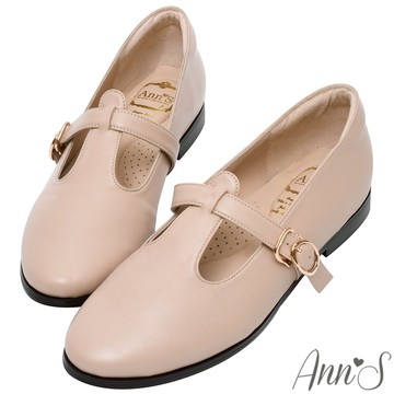 Ann’S頂級綿羊皮 T字平底瑪麗珍1.5cm-杏