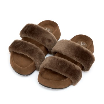 D+AF 軟萌毛毛一字雙帶厚底拖鞋