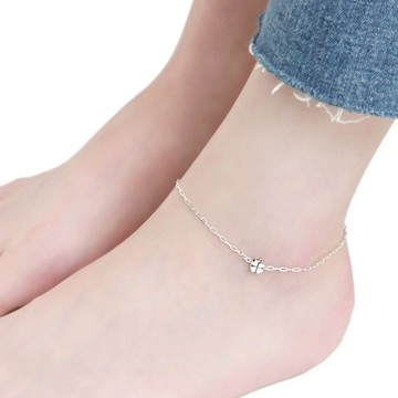 女性用925純銀幸運四葉草鍊條腳鍊 SH153  25cm  銀色