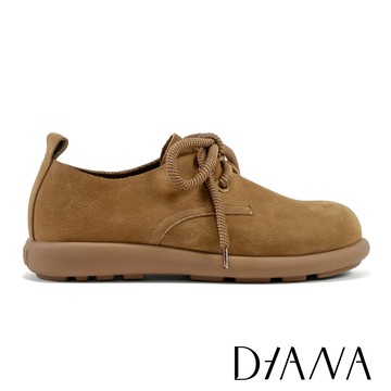 DIANA 復古真皮綁帶厚底休閒鞋 棕色 #55849
