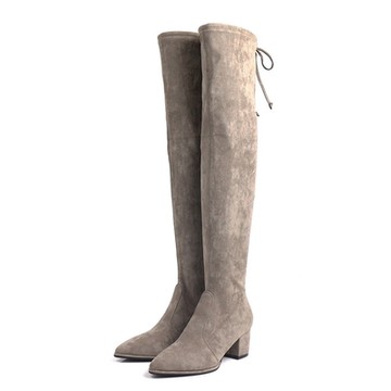 viina 絨毛布高跟過膝靴 - 可可
