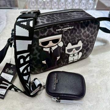 【卡爾｜全新】現貨 KARL LAGERFELD 相機包 二合一 雙拉鍊 豹紋 斜背包｜Little Bee 小蜜蜂精品