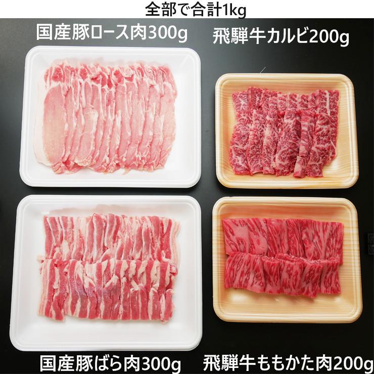 肉  福袋  牛肉 焼肉セット 1kg 飛騨牛 国産豚肉  バーベキュー バーベキューセット 約4〜5人前 黒毛和牛 焼肉 お取り寄せグルメ