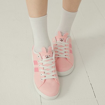 Paidal x 卡娜赫拉的小動物 粉紅兔兔萌臉免綁帶休閒鞋不彎腰輕運