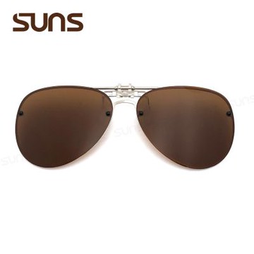 【SUNS】近視專用夾片太陽眼鏡 飛行員框偏光墨鏡 經典茶 Polarized/可上掀/抗UV400/防眩光