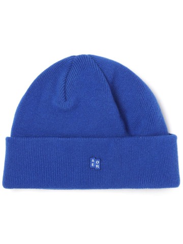 Ader Error - logo-appliqué ribbed-knit beanie - women - Cotton/Wool - One Size - Blue